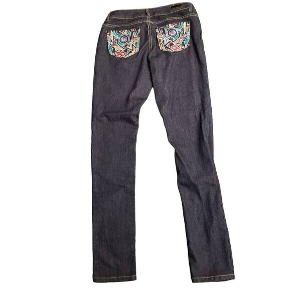 Rocawear Colorful Embroider Pocket Low Rise Straight Dark Blue Jeans - Picture 4 of 10
